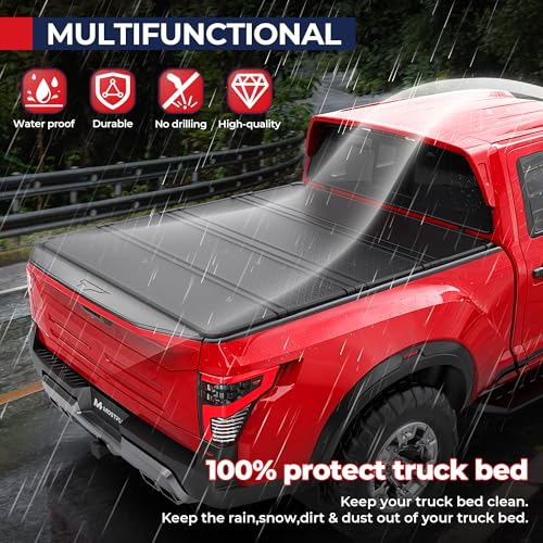 Image of MOSTPLUS 5FT 2WD /4WD Low-Profile Quad-Fold Hard Truck Bed Tonneau Cover Compatible for Nissan Frontier 2005-2021 Bed Cover 60Inch