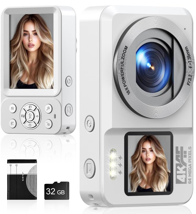 Digital Camera 4K Dual Screens Autofocus 64MP Compact Digital Cam...