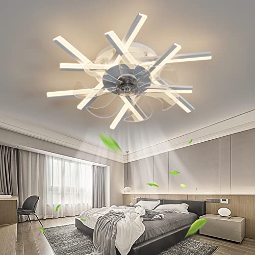 Ventilateur De Plafond Avec Lampe, Bande De Ventilateur De Plafond Led Chambre À Coucher Plafonnier Télécommande Dimming Intelligent 6 Vitesse Du Vent Ventilateur De Salon Plafonnier 60w 62CM Cover