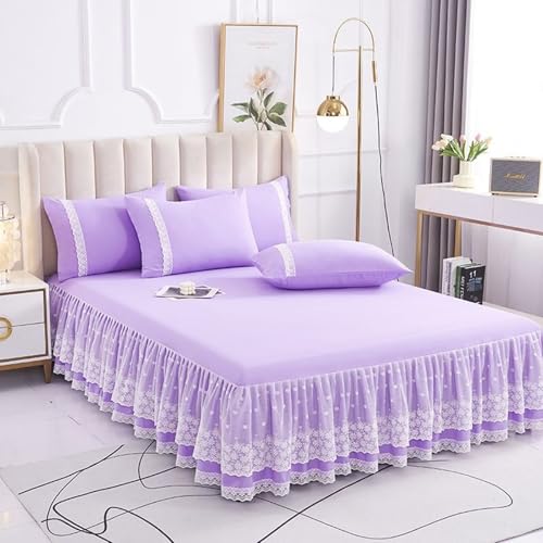 Tolldek Tour de lit violet - 120 x 200 cm - Pliable - Dentelle - À enrouler avec fronces - Couleur unie - Textiles classiques - En bambou - Pour lit à...