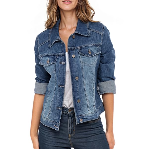 Juicy Trendz Women Relaxed Fit Denim jacket Button UP Lightweight Long Sleeve Ladies Stretch Trucker Jean Jackets