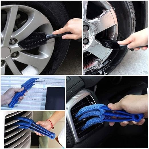 Image of Car Detailing Brush Set, Exterior Interior Car Detail Kit Auto Cleaning Brush for Wheels Detail Brushes, Wheel Brush, Wash Mitt,Vent Brush,Wax Applicator Pads,Towels,Wire Brushs (15 PCS)