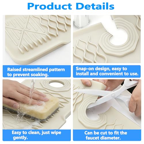 Image of EBIGIC 24 Inch Silicone Faucet Mat for Kitchen Sink, 7 Slope Fast Self-Draining Sink Splash Guard, Kitchen Sink Water Catcher Organizer, Kitchen Sink Accessories (off-white, 24''x5.6'')