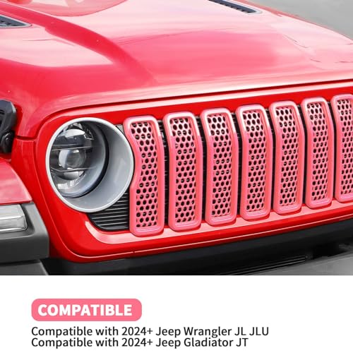 Image of Front Grill Insert Mesh Grille Inserts Cover Kit 7Pcs Compatible with 2024-2025+ Jeep Wrangler JL JLU & Gladiator JT Exterior Accessories (Pink)