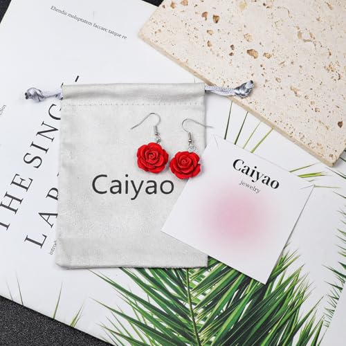 Red Rose Flower Earrings Ring Vintage Enamel Painting Dangle Earrings for Women Jewelry4