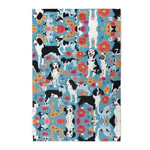 UUYHHGB Puzzle de 1000 pièces en bois impossible à encadrer pour adultes et famille - Cadeaux de décoration d'intérieur, Border Collie Florals
