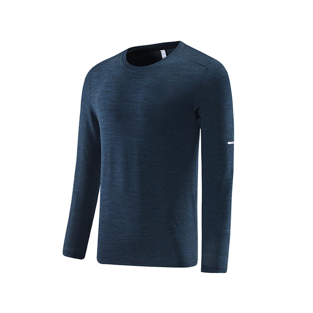 SUCADAMen Sport Shirt Solid Color Round Neck Long Sleeve Shirt Slim Fit Quick Drying Men Running Shirt Spring Fall Muscle Shirt Outdoor Gym Men Fitness Shirt