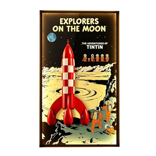 Display Wallboard for Lego 21367 Tintin Lunar Rocket Wall Frame Compatible with Lego 21367 Wall Mounted Photo Frame Display Box (Model not Included) (Light-up Version)