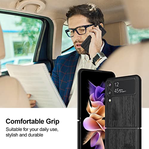 For Samsung Galaxy Z Flip 4 Case (2022 Released) Ultra Thin Simulation Wood Grain Slim Fit Hard Protective Wood Shockproof Drop Proof Protection Scratch-Resistant Design For Galaxy Z Flip 4 (Black) #TOP6