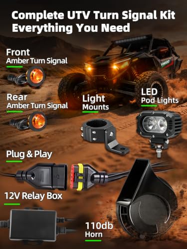 Image of UTV Turn Signal Kit with Horn 4 Inch LED Pod Lights for ATV UTV