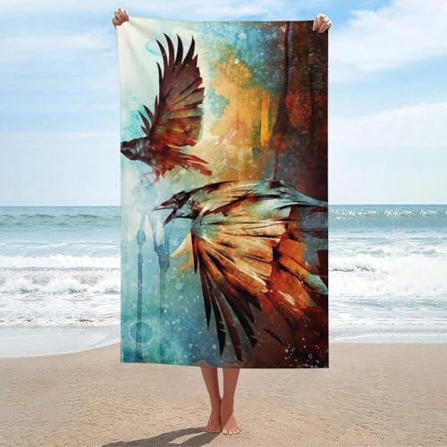 Serviette de plage à séchage rapide Crows in Flight microfibre 130x80 cm