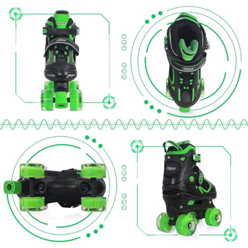 image for Nattork Kids Roller Skates for Boys - Green for Big Kids Age 7 8 9 10 