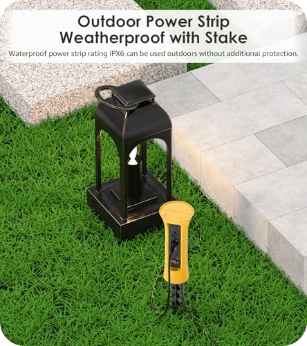 Extensión CCCEI a prueba de agua para exterior con estaca, 4 tomas, protector contra sobretensión de 1200J, cable de 1.83 m, color amarillo miniatura 2