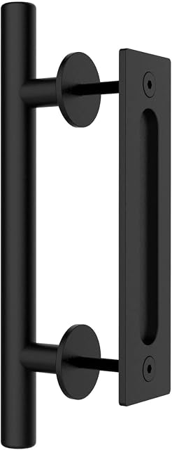 TSMST 24CM Sliding Door Handle Double Sided Barn Door Handle Embedded Invisible Alloy Steel Frosted Black