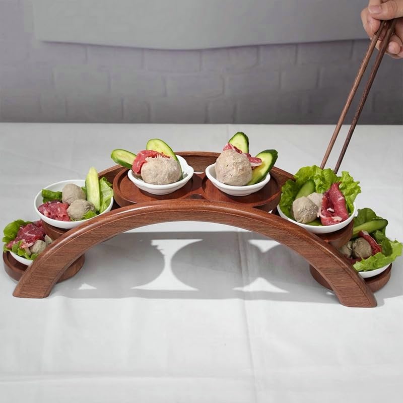 VIGAN 1 placa de puente de arco para olla caliente, puente de sushi, barco, vajilla de postre, plato de madera para sushi, bandeja de sushi de cocina (sexta capa de café)