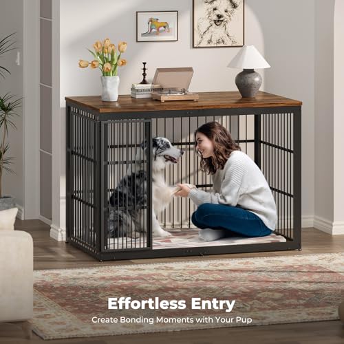 54" Dog Crate Furniture with Foldable Door, XXL Dog Crates for Large Dogs, Wooden Decorative Dog Cage Kennel Indoor End Table, Rustic Brown