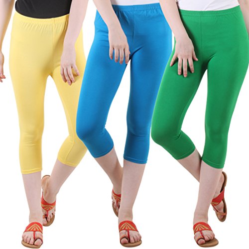 Image of DIAZ Women's Super Combed Cotton Elastane Stretch Slim Fit Printed Capri -Pack of 3