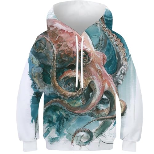 Sweat-shirt enfants pieuvre 3D : le cadeau original idéal pour garçon et fille de 8-10 ans