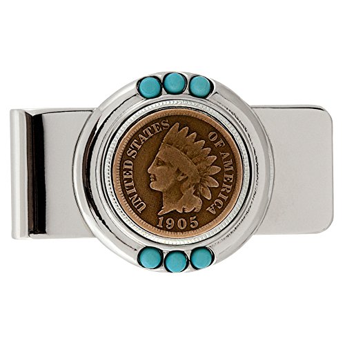 American Coin Treasures U.S. Coin Money Clip - Indian Head Penny | Brass Moneyclip Layered in Silver-Tone Rhodium | Turquoise Stones | Holds Currency, Credit Cards, Cash | Certificate of Authenticity