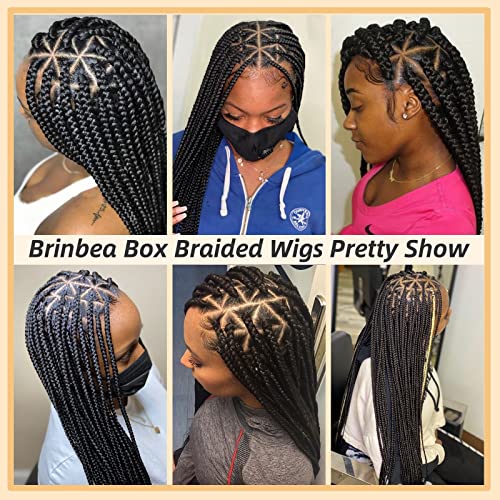 Brinbea 36" Full Double Lace Triangle Knotless Box Braided Wigs With Baby Hair For Women Lace Front Cornrow Braided Synthetic Wig Black Box Braided Hair Wigs For Women #TOP5