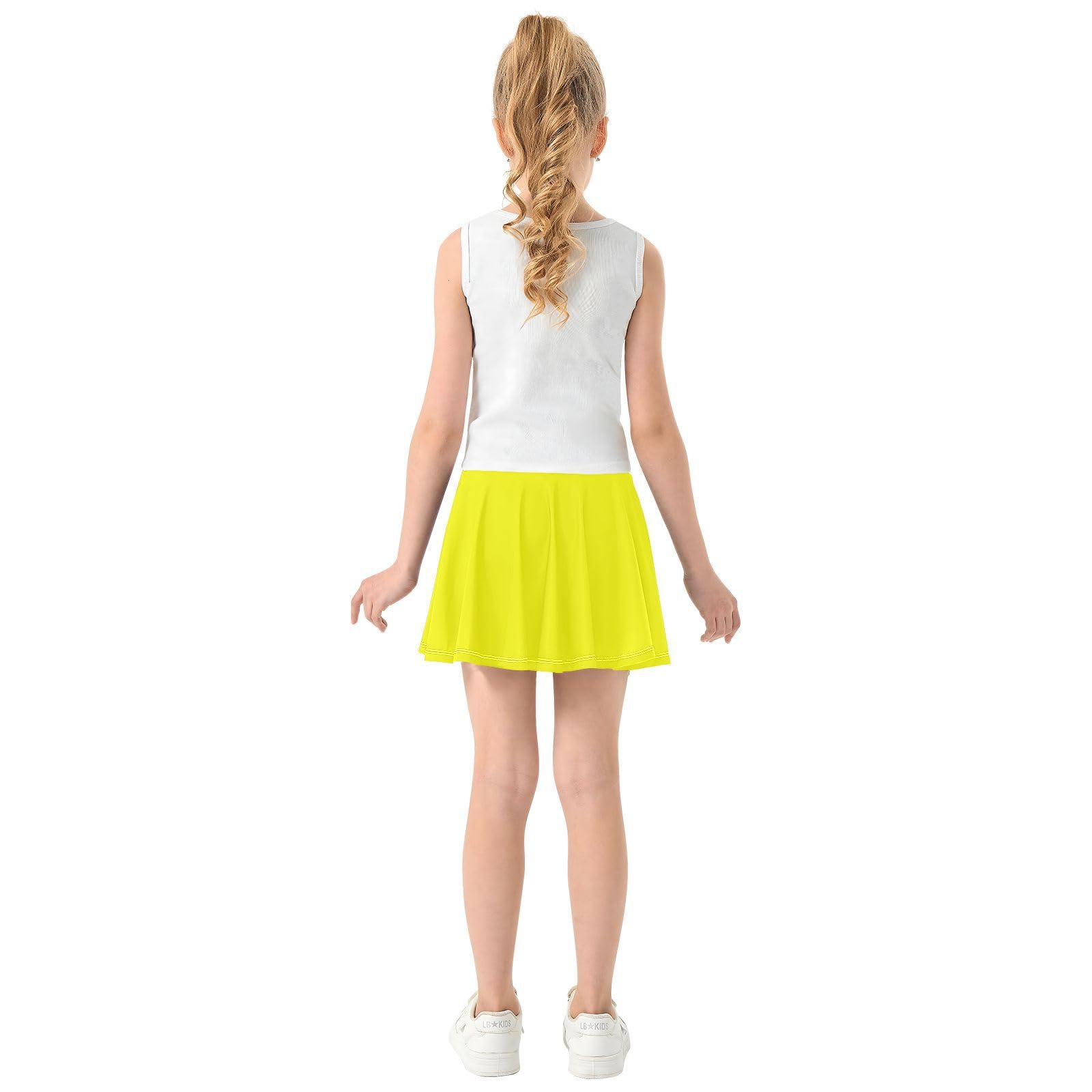 Faldas de tenis lisas amarillas para niñas con pantalones cortos integrados para niñas pequeñas