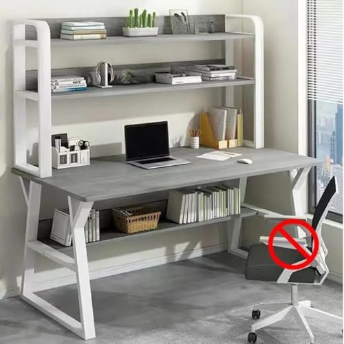 LumoLight勉強机、コンピューターテーブル、文房具収納付き子供用デスクセット、多機能、安全で安定したデザイン、家庭用に最適、本棚付き大型デスクトップ、大容量トレイ、家庭の学生用多層収納スペース、完全組み立て済み (80*50*147,グレ-) [並行