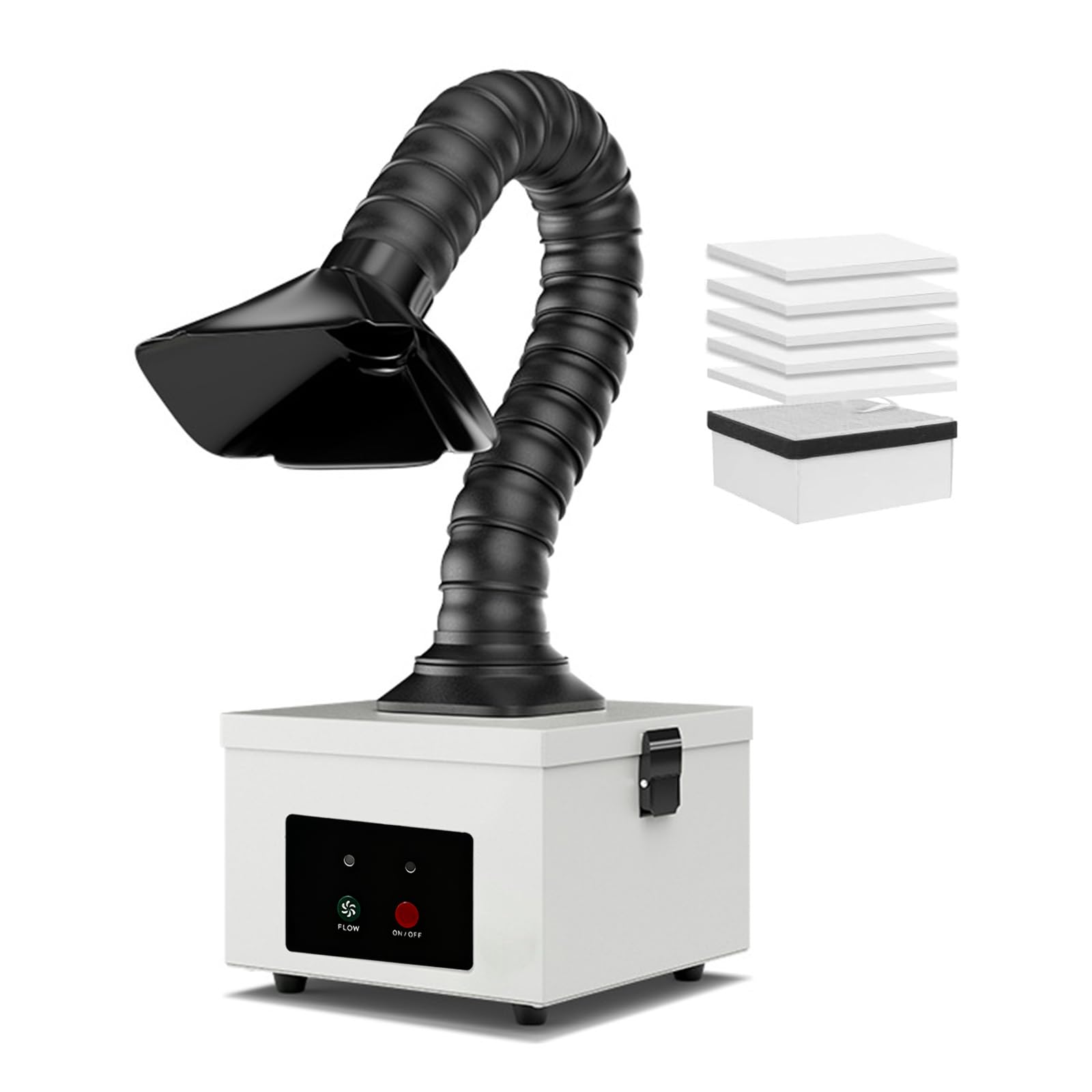 Extractor de humos de 45W con filtro complejo 2 en 1, aspirador de escritorio 207 m³/h con 4 prefiltros adicionales, purificador portátil para humos de soldadura, vapores láser y polvo fino (Blanco)