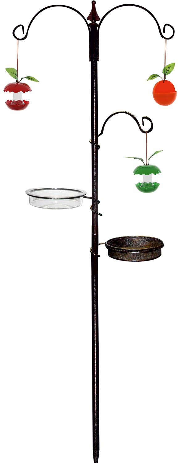 Green Jem Wildvogel-Futterstation mit Wassernapf, Gitter-Peckschale, 3 Arme für Futterspender