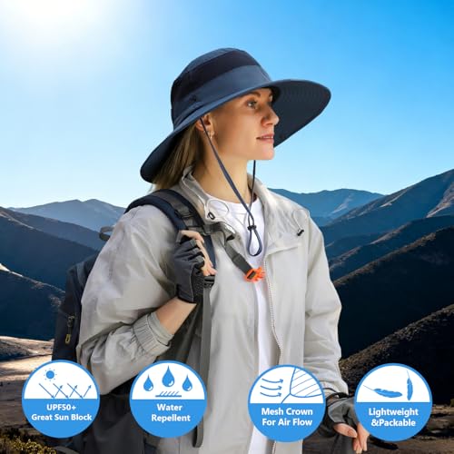 Image of Wide Brim Sun Hat for Men Women UV Protection Ventilated Summer Hats for Fishing Hiking Garden Beach