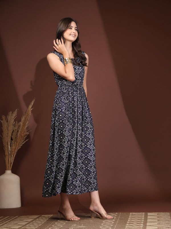 Image of Dress for Women | New Rayon Floral Printed Flared Maxi Dress for Women & Girl's