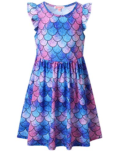 Blue Mermaid Dresses Little Girls 6 7 Kid Summer Swing Hawaiian Beach Clothes
