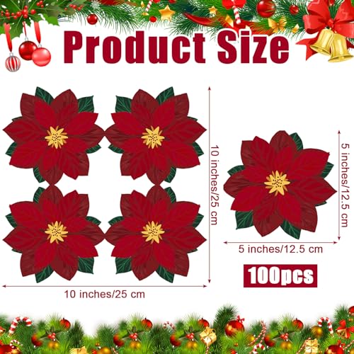 Tenceur 100 Pcs Christmas Poinsettia Napkins 5'' Napkins Paper Christmas Cocktail Napkins Disposable Dinner Napkins Party Napkins Beverage Napkins for Christmas Decorations Table Decor Party Supplies – Image 3