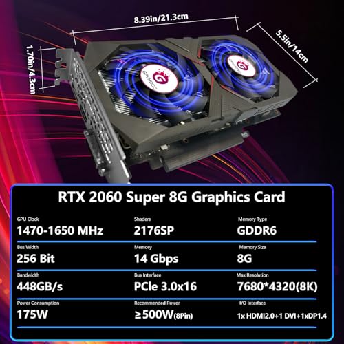 RTX 2060 Super 8GB Graphics Card 256Bit GDDR6 Video Card with Ray Tracing, Dual Fans, PCI Express x 16 3.0 HDMI Display Port DVI, Supports Up to 8K for Office Creative Work PC Gaming - Image 3