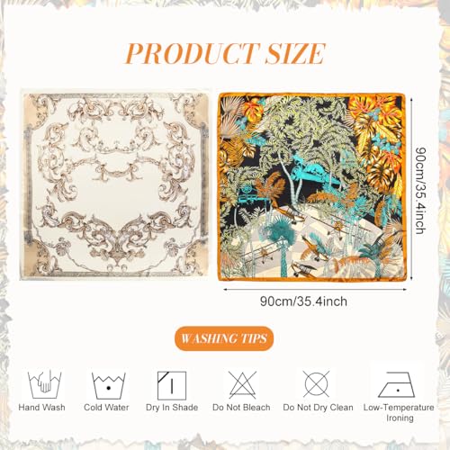 Image of SANNIDHI 2pcs Neck Head Scarf for Women Stylish Silk Hair Scarf Scarves with Vintage Prints for Sleeping, Hair Protection, and Multipurpose Styling (27.6x27.6n)