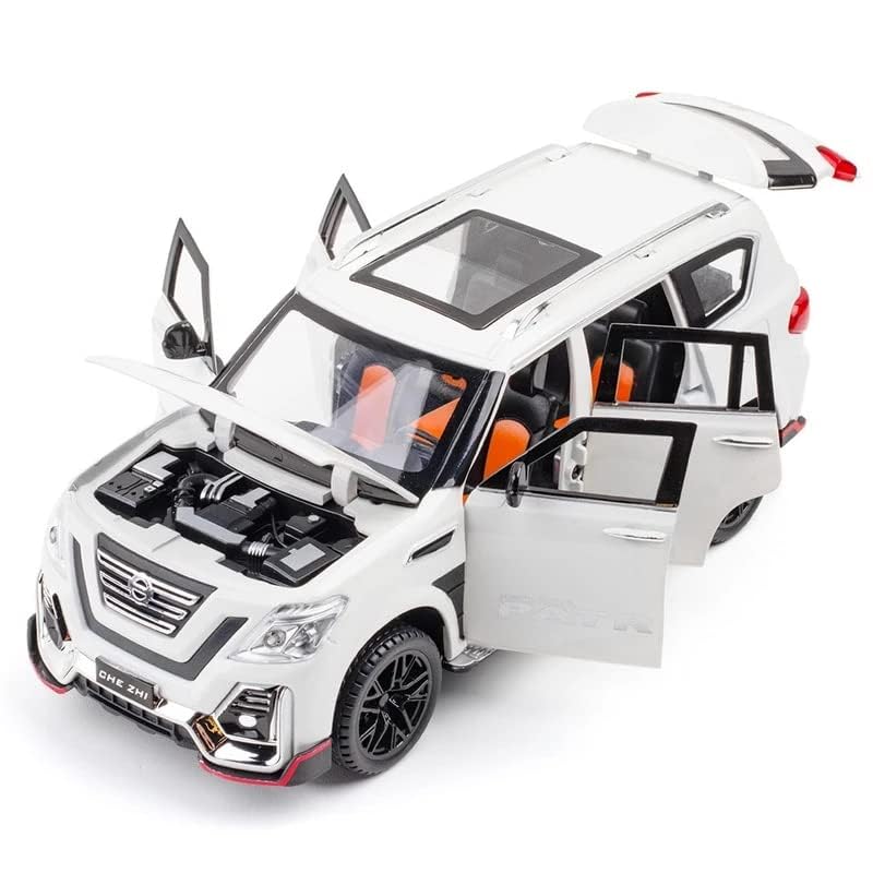 Image of 1 /24 Big Nissan Petrol Toy Car Metal Pull Back Diecast Car with Openable Door and Sound Light, Gifts Toys for Kids (White)