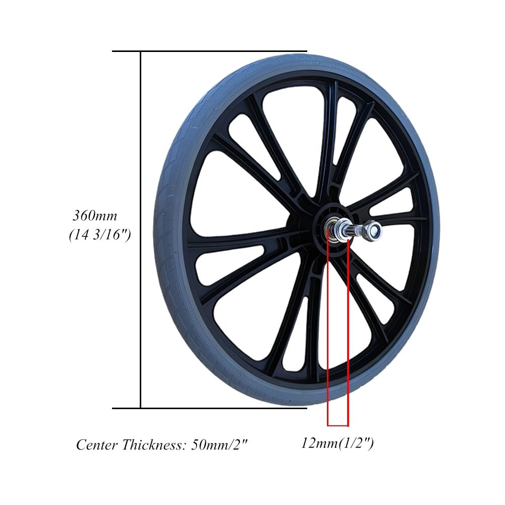 Ruedas para Silla de Ruedas, 1 Par de Ruedas Traseras de Repuesto de 16 pulgadas para Silla de Ruedas, Rodamiento: 12 mm, Neumáticos Sólidos para Sillas de Ruedas Manuales