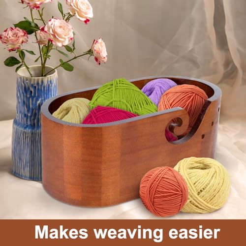 Image of Wooden Yarn Bowl, Large Size Wood Crochet Bowls for Yarn Handmade Knitting Yarn Bowl Crochet Yarn Holder Bowl Storage Accessories for Knitting and Crocheting Lovers(Ebony Color)