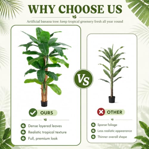 Image of 8ft Extra Tall Artificial Banana Tree, Fake Banana Leaf Plant with 24 Faux Banana Leaves, Perfect for Home Indoor Outdoor Patio Office Tropical Decor
