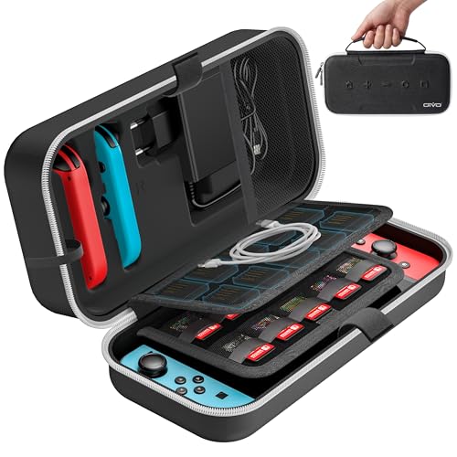 OIVO Switch Tasche für Nintendo Switch/OLED-Modell, große Tragetasche für Joycon & EU Netzteil, Harte Hülle mit Aufbewahrung für 20 Spiele und Zubehör, Weiß