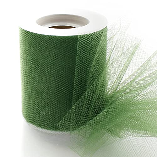 Image of 3 inch Premium Tulle Fabric Roll for Crafts, Wedding, Party Decorations, Gifts - Moss Green 25Yard Spool