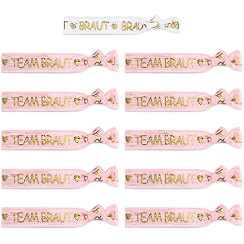 YoungRich JGA Armbänder Set, Team Braut Junggesellenabschied Frauen Deko 1 Weiß Braut + 10 rosa Team Braut Cover