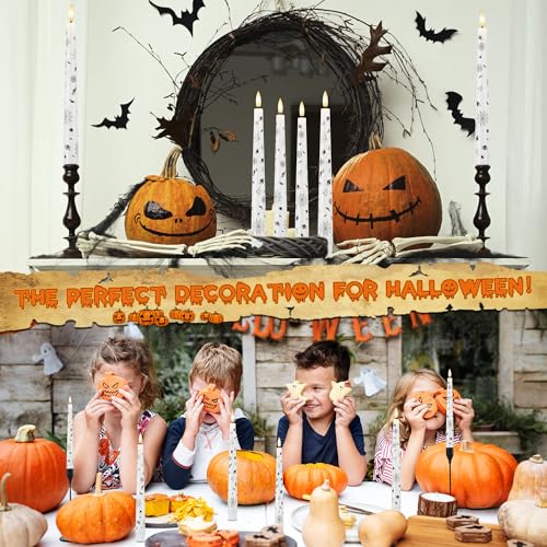 Image of Halloween Candles with Spider Web, Spider, 9.6 inchReal Wax Flameless Taper Candles with Remote & Timer, 3 Pack Battery Operated Halloween Led Candlesticks for Party Home Decor