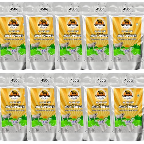 Adityabh A2 Cow Skimmed Milk Powder 450g (Pack of 10) | Clean & Natural | No Added Sugar | No Preservatives | Nutrient-Rich Dairy Powder | Ideal for Tea, Coffee & Daily Kitchen Use