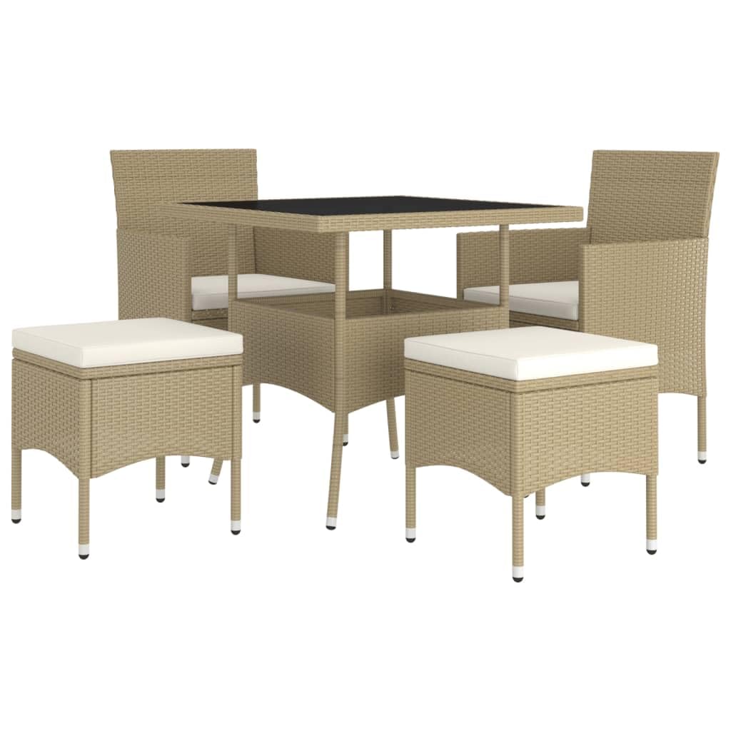 Salon de jardin résine tressée beige table et 4 chaises encastrables