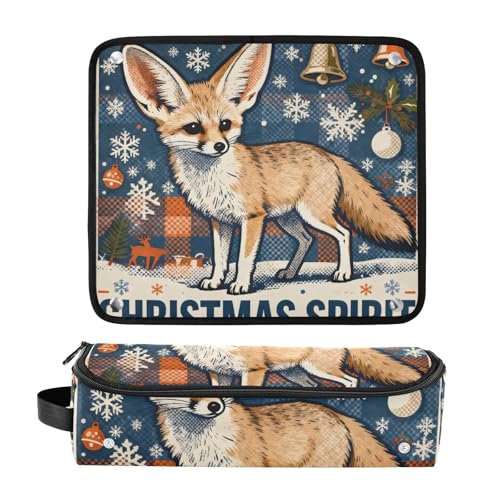 Bolsa organizadora 2 en 1 para herramientas de cabello y tapete resistente al calor, con cierre, impermeable, portátil, para plancha, rizador y secadora de cabello, Fox Merry Christmas Blue Plaid Travel Bag miniatura 3