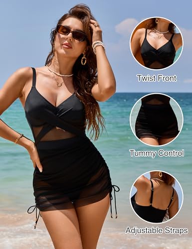 Blooming Jelly Womens One Piece Swimsuit Modest Tummy Control Bathing Suit Twist Front Swim Dress Swimwear 20252