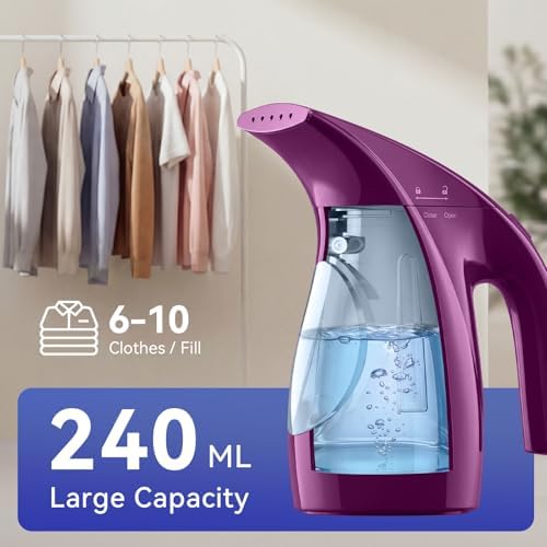 HiLIFE Steamer for Clothes, Portable Handheld Garment Wrinkle Remover, 240ml Big Capacity, 700W, Strong Penetrating Steam, for Home, Office and Travel, ONLY FOR 120V, Bloom Orchid - 5