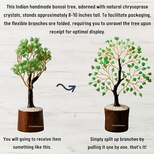 Image of Certified Chrysoprase Crystal Tree for Good Luck Items for Home Decor - Authentic Seven Chakra Crystal Tree for Positive Energy and Harmony - Elegant Feng Shui Ornament for Living Room