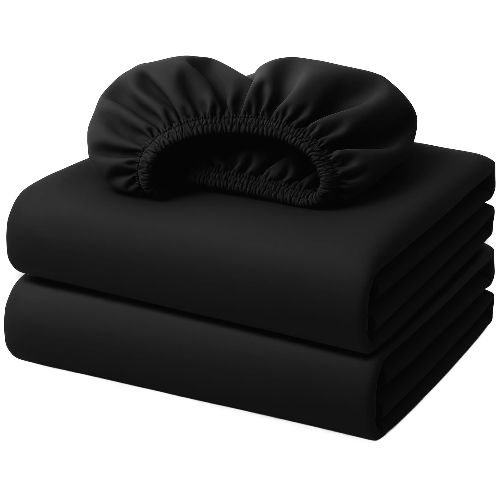 Pamposh Black Double Fitted Sheet Pack Of 2 Extra Deep Pocket 40 Cm (16 Inches) - Easy Care, Oeko Tex Certified - Premium Brushed Microfibre - Ultrasoft Hypoallergenic & Fade Resistant Bed Sheets