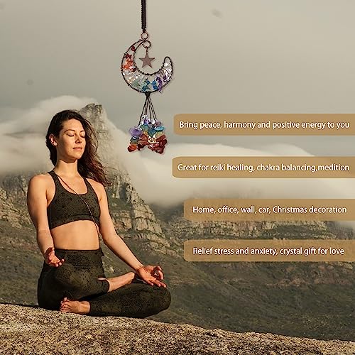 CrystalTears Green Aventurine Crystal Hanging Ornament Handmade Tree Life Wrapped Moon Healing Crystal Stones Car Rearview Mirror Hanging Acceissories Wall Home Decor Crystal Gift for Christmas - Image 4